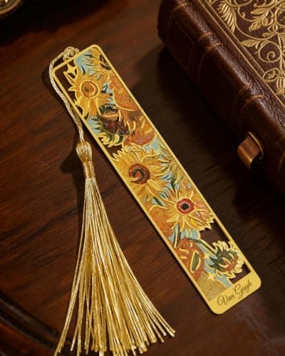 HOMTEK 6 Pieces Metal Bookmarks with Tassel, Golden Hollow Bookmark Oil Painting Van Gogh Monet Theme Book Mark Bookmarks for Book Lovers Writers Readers Children Teens Men Women Adults - Thumbnail 2