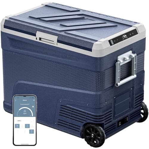EKOJUCE 12 Volt Refrigerator Portable Fridge Freezer - 58 Quart(55L) Electric Cooler with Wheels, 12/24V DC & 100-240V AC, -4℉-68℉, APP Control, 12V Car Fridge for Camping, Boating, RV, Outdoor, Home - Image 1