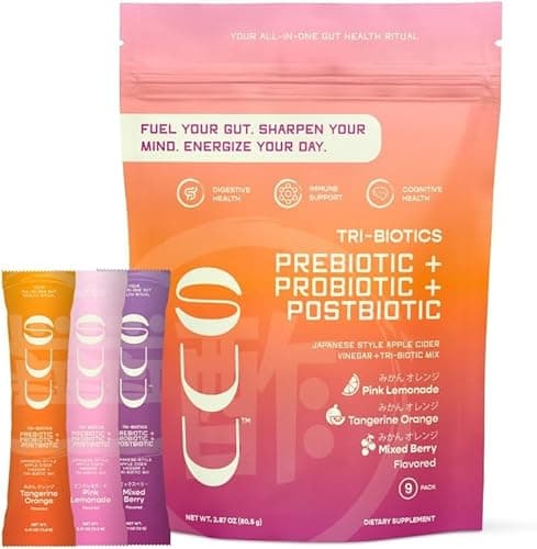 SUU Tribiotics - Prebiotic & Probiotic Drink Mix Packets for Gut Health & Digestive Health | Daily Probiotic & Immunity Supplement with Energy Support | Tangerine Orange (7-Pack) (Variety Pack) - Image 1