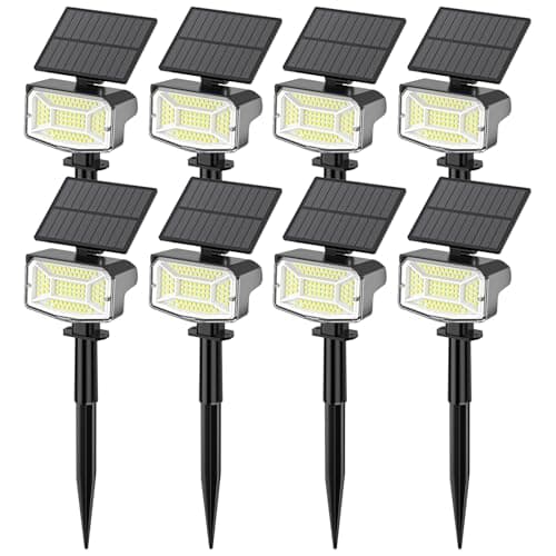 Fratink Solar Spot Lights Outdoor, 92 LEDs Landscape Lighting with 3 Lighting Modes and Auto On/Off, IP67 Waterproof Spotlights, Outdoor Solar Lights for Yard Garden, 8 Pack (Cool White) - Image 1