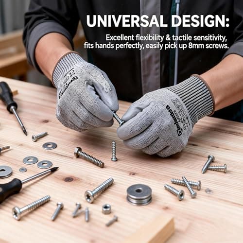 ANDANDA Cut Resistant Gloves Level 5, PU Coated Work Gloves with Power Grip for Dry & Slightly 0ily Environment, Garden, 9L Grey - Thumbnail 6