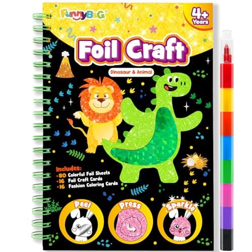 FUNNYB&G Foil Art Crafts for Kids Ages 4-8: Easter Basket Stuffers for Kids 2026, Easter Gifts for Kids, Crafts Supplies,Party Favors,Creative Toys for Kids 4 5 6 7 8 Years Old(Dinosaur Ainmal) - Image 1