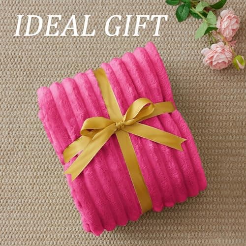 BEDELITE Twin Blanket for Couch & Bed, 300GSM Soft & Warm Fleece Blanket, Decorative and Giftable Striped Hot Pink Blankets for Women, Men, 60"x80" - Thumbnail 6