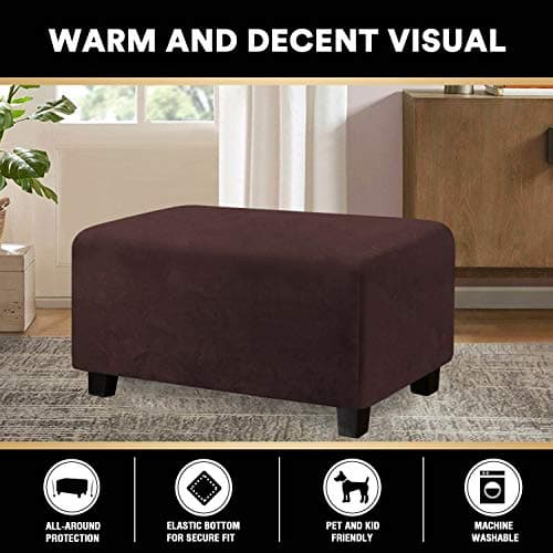 PrinceDeco Real Velvet Plush Ottoman Cover Soft Rectangle Folding Storage Covers Furniture Protector Removable Footstool Protect Footrest Covers Elastic Bottom(X-Large, Brown) - Thumbnail 6
