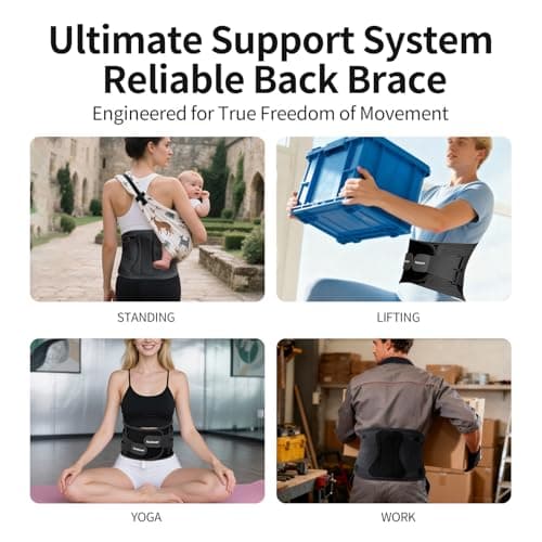 RockloookY Lower Back Brace for Women Men, Adjustable Lumbar Support with 3D Pad, Breathable Ergonomic Support Belt with Metal Stays for Work, Lifting, Drive, Black,Size XL,Waist 45"-52" - Thumbnail 6