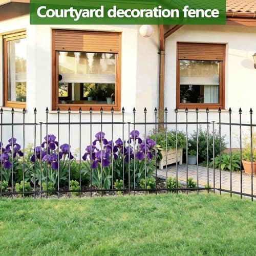 Decorative Metal Garden Fence，(12 Panels+ 13 Posts), 24 ft(W) x 24 in(H), Small Metal Border Fence, Classic Roman Column Decoration, Garden and Lawn Landscape Fence, Black Animal Fence - Thumbnail 6
