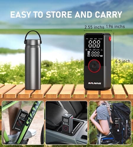 Tire Inflator Portable Air Compressor, 3X Fast Inflate Cordless Air Pump for Car Tires with LED Light, 150PSI Portable Electric Pump with Digital Pressure Gauge, for Bike Motorcycle Car Ball - Thumbnail 6