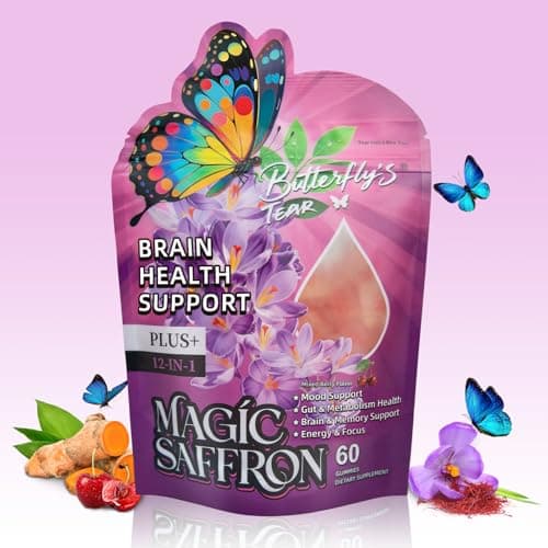 BUTTERFLY'S TEAR Saffron Gummies | 12-in-1 Daily Health Support | Mixed Berry Flavor | Mood, Gut & Metabolism, Mind & Body, Energy Support | 60 Gummies Dietary Supplement - Image 1