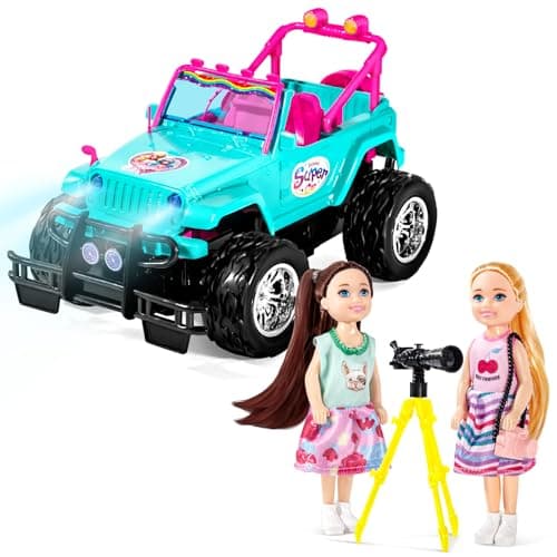 ULOVEME RC Cars - Remote Control Car with 5.5" Doll for Girls, 2.4GHz Je ep RC Cars - Simple Control Toy Cars for Kids (Blue) - Image 1