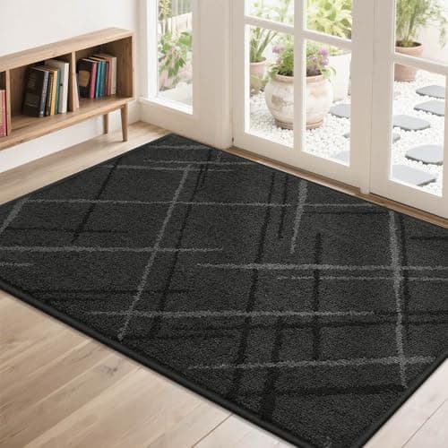 COSY HOMEER Front Door Mat Low Profile Non-Slip Doormat for Entryway, Absorbent Dirt Trapper Washable Entrance Mat, Sturdy Polyester Doormats (48"x32", Dark Gray)