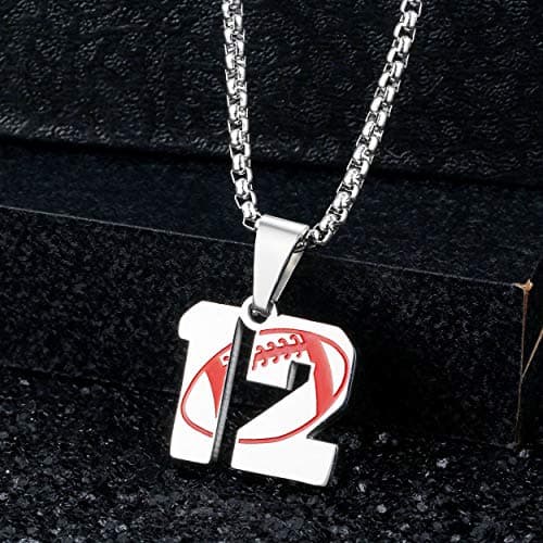 Rehoboth American Football Rugby Athletes Jersey Number 12 Stainless Steel Pendant Necklace for Women Men 24 Inch Chain - Thumbnail 2