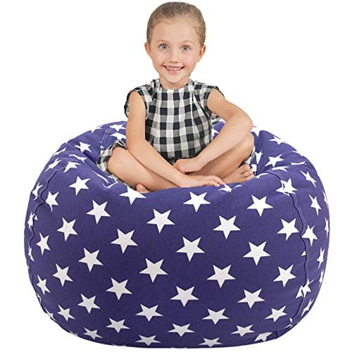 Aubliss Stuffed Animal Storage Bean Bag Chair Cover (No Beans)?Stuff and Sit Storage Bean Bag for Kids Toy Storage, Large 38"-Canvas Stars Royal Blue - Image 1