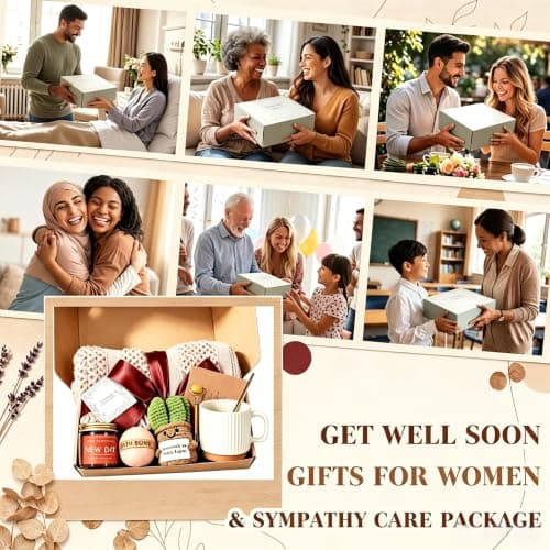 Get Well Soon Gift Baskets for Women Birthday Gifts Spa Self Care Package | Inspirational Thinking of You Gift, After Surgery, Sympathy Gifts, Cooling Face Roller for Women Sick Friends Mom Her w/ Blanket - Thumbnail 4