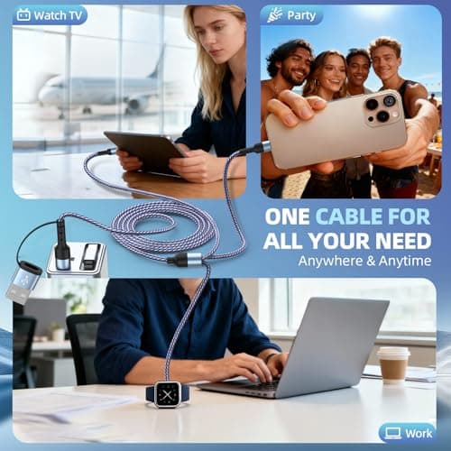Travel Essentials Multi Charging Cable for iWatch Charger, 3in2 USB C Cable Multiple Charger Cord, USB Cord Car CarPlay Cable Compatible with iWatch Ultra/SE/10-1/iPhone 17-11/Galaxy S25-22, 5FT - Thumbnail 3