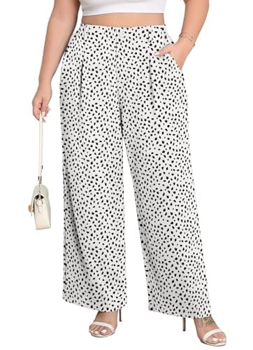 Lastshe Womens Plus Size Pants High Waist Wide Leg Stretchy Trousers Teacher Work Pull on Lounge Palazzo Slacks Summer Outfits,White Leopard,3X - Image 1