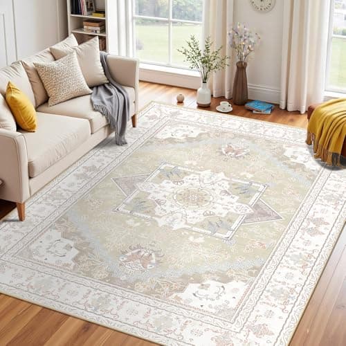 Roseek Area Rugs 5x7, Washable Rugs for Living Room, Non-Slip Rug, Boho Medallion Rug, Distressed Carpet, Low Pile Boho Rugs for Bedroom Dining Room - Image 1