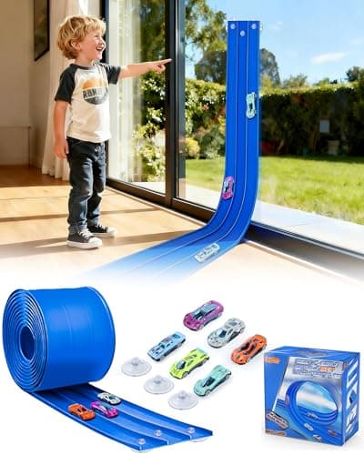 MATELOTI 3-Lane Flex Track 15 Ft Flex Race Car Track with 6 Toy Cars,Portable DIY Racetrack Compatible Diecast 1/64th Cars for Ages 3 Up,Birthday Gifts for Boys (Dark Blue-2) - Image 1