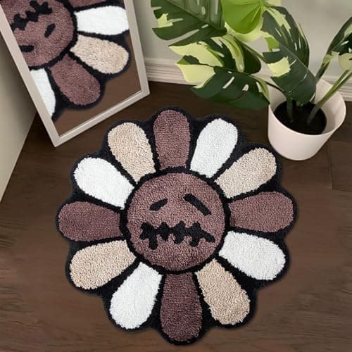 Shovagy Trippy Happy Face Rug Cool Rugs Tufted Quick Dry Bath Mats for Bathroom Non Slip Bath Mat Water Absorbent 2.6FT Brown Bathroom Rugs Halloween Gothic Ghost Skull Horror Decor Carpet - Image 1