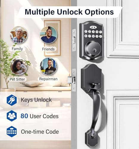 zafano Door Lock with 2 Lever Handles - Keyless Entry Door Lock, Electronic Keypad Deadbolt, Digital Smart Code & Front Handle Sets, Auto-Locking, Easy Installation (Matte Black) - Thumbnail 2