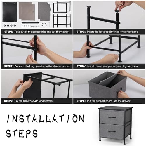 FIOCNOLE Nightstand with 2 Fabric Drawers, Rustic Black Wood Top, 16.5" L x 11.8" W x 19.3" H - Thumbnail 6