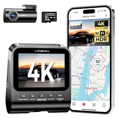4K Dash Cam Front and Rear, WiFi6 Dash Camera for Cars, HDR Dashcam with Voice Control ADAS GPS, Night Vision, Motion Detection 24H Parking Mode, Advanced Timeline Playback APP, 64GB Card Included