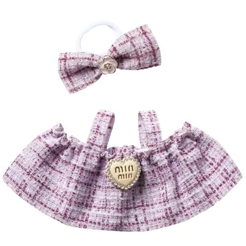 Clothes for Blind Box Dolls, Premium 2-Piece Dolls Accessories Set with Chic Bow Dress Outfit for 15-17cm Plush Blind Box Toy (Purple Set) - Thumbnail 2