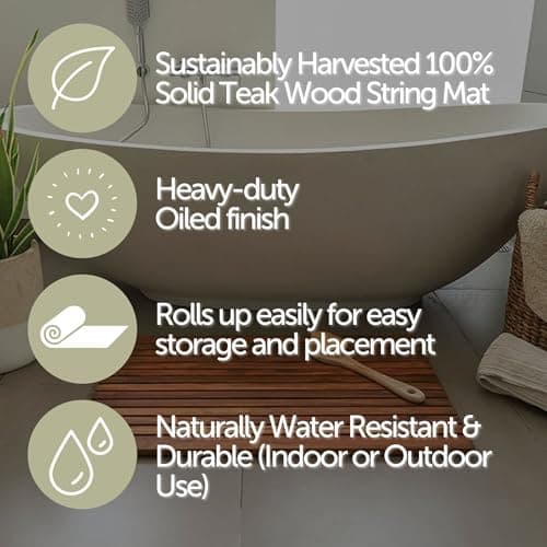 Nordic Teak 100% Solid Teak Wood String Mat - Indoor and Outdoor Use - Non-Slip Wooden Platform for Sauna, Pool, Hot Tub Flooring Decor and Protector (Oiled Finish w/Front Slabs, 31.4" x 19.6") - Thumbnail 4