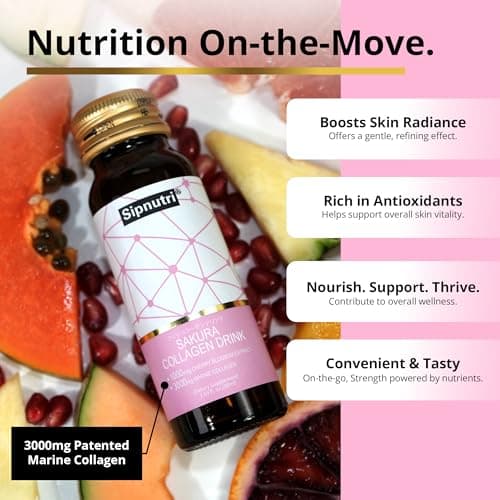 Sipnutri Sakura Collagen Drink - 3000mg Marine Peptides Liquid Shot for Women and Men, Hydrolyzed with Cherry Blossom & Mangosteen Extract, Supports Skin Hydration, Hair & Nail Health –1.69 fl oz x30 - Thumbnail 4