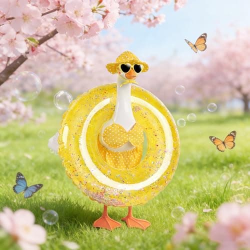 yuboo 1PCS Porch Goose Outfit Spring Bikini Goose Outfits, Yellow Geese Outfits Clothes Costume with Sunglasses Swim Ring for 23in Spring Porch Goose Outdoor Statues - Image 1
