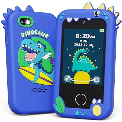KOKODI Kids Smart Phone Toys, Touchscreen HD Dual Camera Cell Phone for Kids, Birthday Gifts Dinosaur Toddler Play Phone for Boys 3-10, Travel Learning Toy with 8GB SD Card(Navy Blue) - Image 1