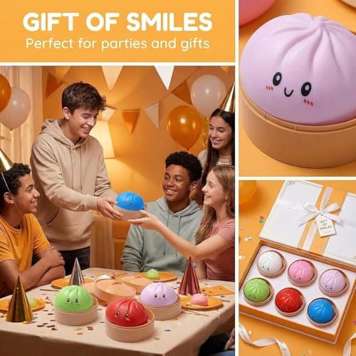 Mystery Dumpling Squishy, 4 Inch Jumbo Dumpling Stress Ball, Squishy Bun, Anxiety Relief Fidget, Soft Squeeze Decompression Dough for Adults Classroom Prizes & Party Favors (4pcs-a) - Thumbnail 4