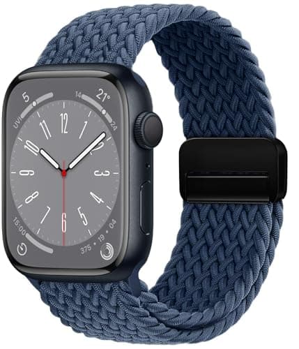OMECKY Magnetic Braided Loop Band Compatible with Apple Watch Series 11 10 42mm 9 8 7 6 5 4 40mm 41mm for Women Men, Stretchy Nylon Elastic Sport Strap for iWatch SE 1/2/3, Dark Blue