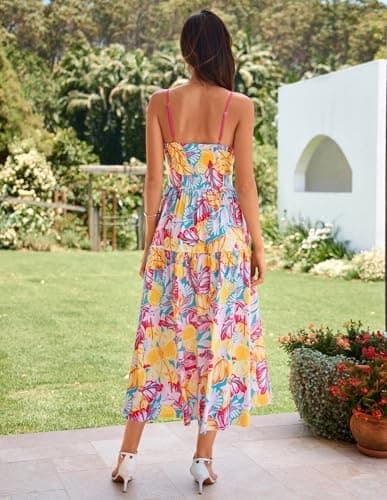 GRACE KARIN Womens Summer Floral Maxi Dresses 2026 Spaghetti Strap Wedding Guest Resort Wear Boho Beach Vacation Sundresses Blue Rose Floral XL - Thumbnail 5