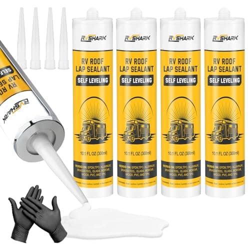 RVSHARK RV Roof Sealant 4 Pack, Self-Leveling Lap Sealant - White Waterproof Flexible Caulk RV Sealant for Camper Trailer Roof Maintenance Repair - Image 1