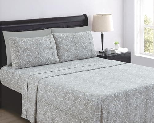 Spirit Linen home Twin Size Bed Sheets Set Deep Pockets - 6PC Paisley Ultra Soft Microfiber Bed Sheets - Easy to Clean, 90 Thread Count Sheets Includes 1 Fitted, 1 Flat, 2 Pillowcases (Light Grey) - Image 1