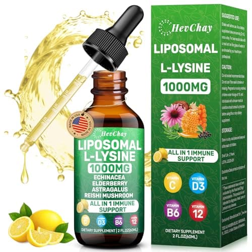 Liposomal Lysine 1000MG Liquid Drops, 16-in-1 L Lysine Supplement for Kids and Adults, Echinacea & Elderberry with Vitamin C, B6, D3, B12 & Zinc for Collagen, Lip, skin & Immune Support, 1 Pack