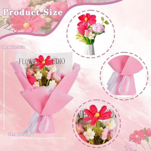 Disracker Handmade Crochet Flower Bouquet Delivery - Lasting Keepsake Artificial Flowers Gift for Women - Birthday, Anniversary, Graduation Present for Mom, Wife, Girlfriend, Teacher - Thumbnail 2