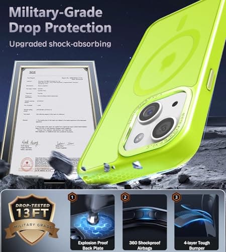 Newfuture Designed for iPhone 13 Case & iPhone 14 Case with Magnetic [13 FT Military Drop Protection] [Compatible with Magsafe] Slim Shockproof with Anti-Fingerprint Phone Case, Fluorescent Green - Thumbnail 5