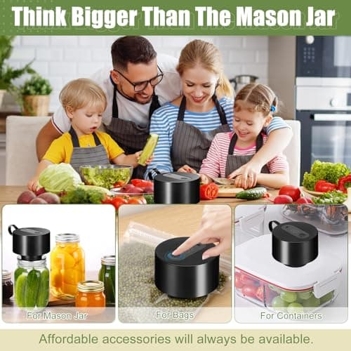 Mason Jar Vacuum Sealer Kit: Portable Electric Vacuum Sealer Kit - Fits Wide Regular Mouth Mason Jar & Seal Bags - Food Storage for Home Kitchen RV Travel - Black - Thumbnail 3