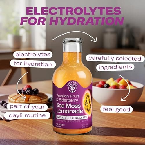 Passion Fruit Elderberry Sea Moss Electrolyte Lemonade – Exotic Drink – No Added Sugar with Sea Moss & Electrolytes – 4 x 12 fl oz Bottles – Made in USA - Thumbnail 6
