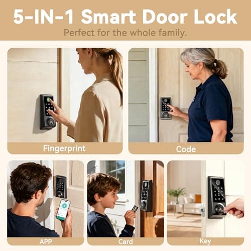 IRONZON Smart Door Lock Deadbolt Lock with Touchscreen Keypad, Fingerprint Door Lock for Front Door, 5-in-1 Keyless Entry Door Lock, App Control, 4 IC Cards, Auto Lock, 15-Min Installation - Thumbnail 2