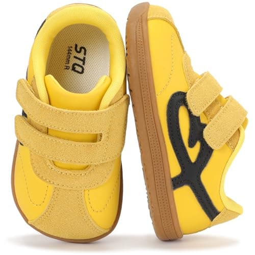 STQ Toddler Girls Sneaker Wide Toe Box Non Slip Barefoot Shoe Comfortable Walking Shoes with Hook and Loop Yellow Toddler 8 - Image 1