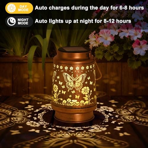 2Pack Solar Lights Solar Lanterns Outdoor Waterproof - Butterfly Garden Decor Birthday Gifts for Women Mom Grandma Butterflies Decoration Outside for Yard, Patio, Backyard, Porch - Thumbnail 4