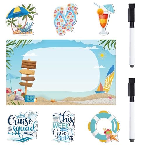 MENIFEND Cruise Ship Door Decorations Magnetic - 7 Pcs Cruise Door Decorations, Cruise Squad Magnet Stickers, Cruise Door Decor for Fridge Refrigerator Carnival Cruise Party, with 2 Pcs Pen - Image 1