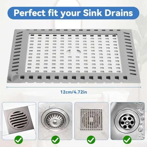 Shower Drain Hair Catcher, 4.72" Shower Drain Cover, All-in-One Universal Sink & Shower Drain Strainer, Easy Installation, Stainless Steel and Silicone Bathroom Accessories for Tub, Bathtub (Square) - Thumbnail 2