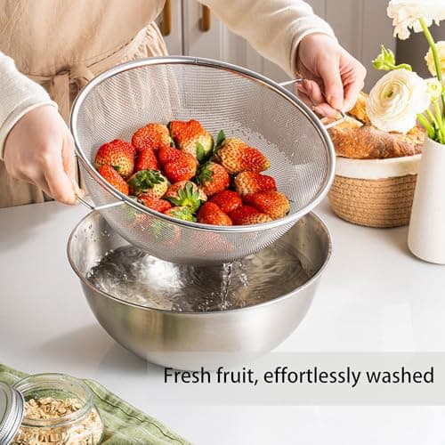 Stainless Steel Colander and Strainer Bowl Set, 3.5QT Kitchen Colander with Handle, 304 Stainless Steel Pasta Strainer and Solid Bowl for Kitchen Use - Thumbnail 4