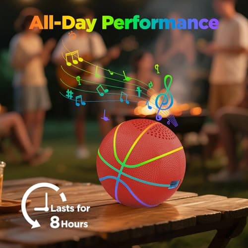 INLOOKSEEK Glow in the Dark Basketball Bluetooth Speaker, Mini Baseball-Sized LED Light Up Ball, Leather Pelota de Basketball, Glow Balls Sports Basketballs Stuff Ornament Gift - Thumbnail 4