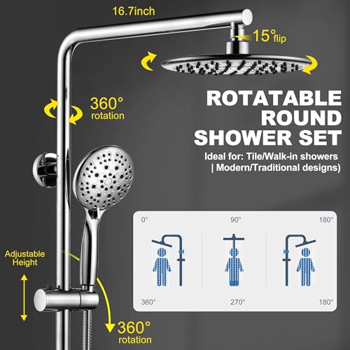 SonTiy 9" Rain Shower Head with Handheld Spray, Dual Shower Head Combo with 72"Stainless Steel Hose, Modern Shower System with Adjustable Handheld Holder Brass Valve for Bathroom Apartment(Chrome) - Thumbnail 4