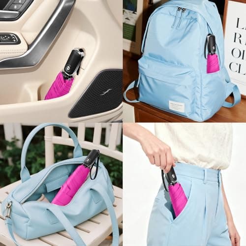 Lejorain Small Umbrella Travel Mini - Foldable Automatic Flat Lightweight Umbrella for Pocket Compact Durable Sturdy Windproof Umbrellas - Thumbnail 5