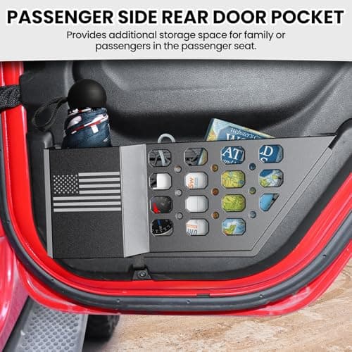 DIAMOOKY Metal Rear Door Pocket Storage Box for Jeep Wrangler JL JLU 4XE 2018-2026 & Gladiator JT 2020-2023 2023 2024 2025 2026 Accessories Door Storage Organizer Molle Panels, Flag, 2PCS - Thumbnail 4